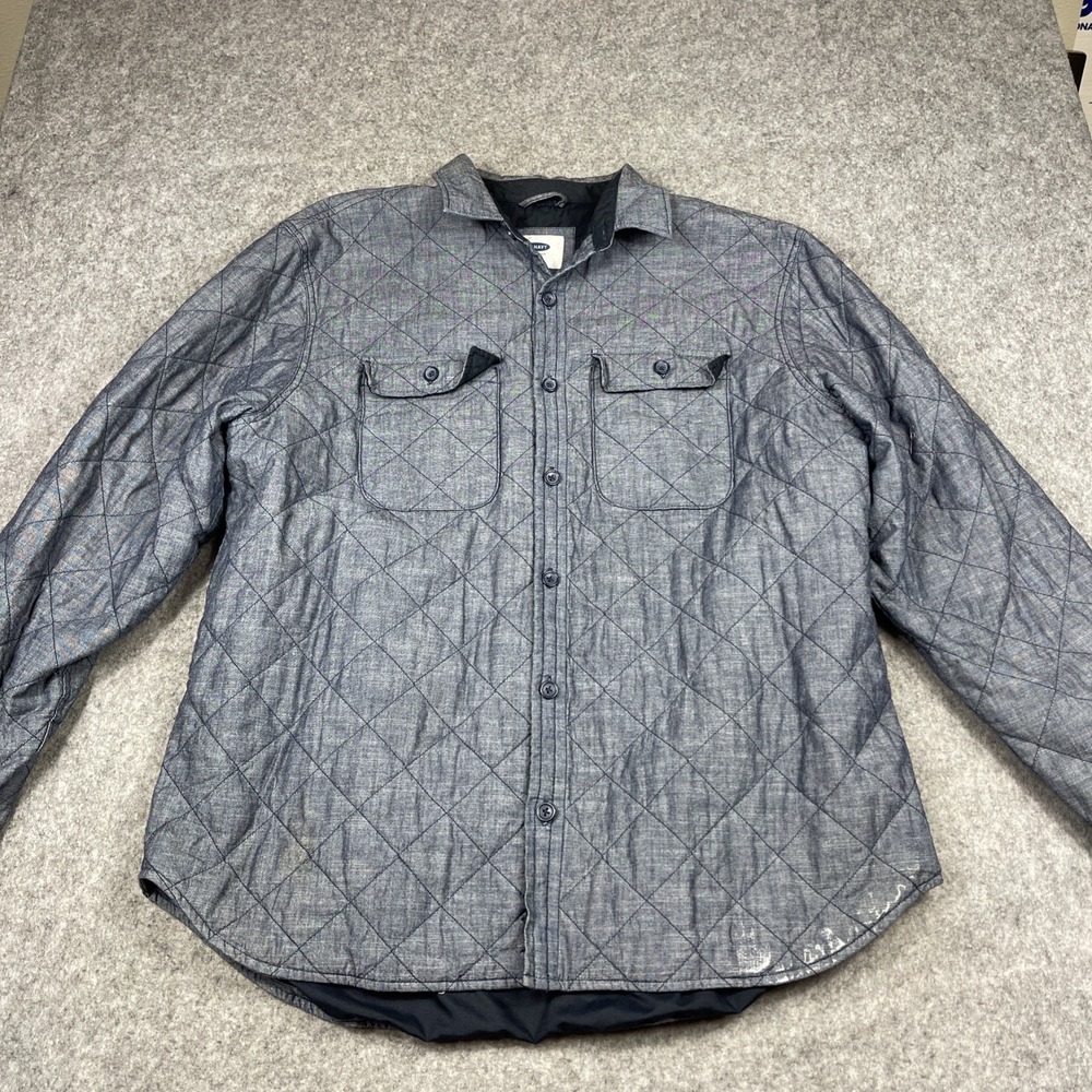 Old‎ Navy Chambray Shirt Jacket XXL Blue Denim Quilted Lightweight Shacket Paint